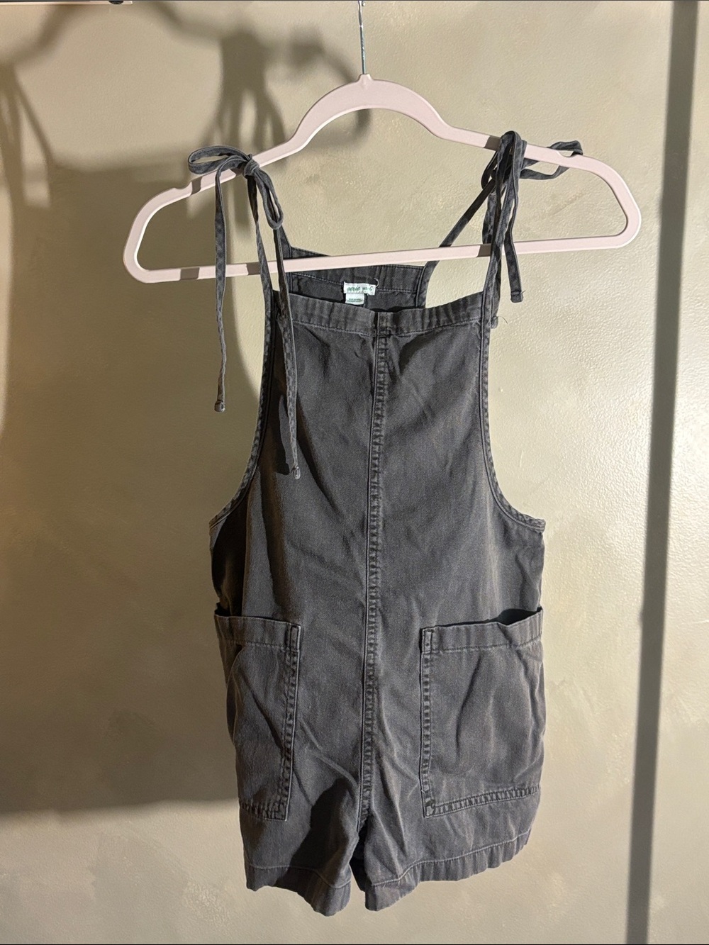 aerie Charcoal Gray Tie-Shoulder Denim Romper